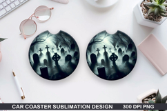 Cemetery Car Coaster Sublimation | Halloween Coaster PNG Product Image 1