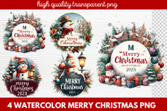 4 Watercolor Merry Christmas PNG | Festive Holiday Product Image 1