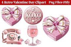 Retro Valentine Day Clipart PNG Product Image 1