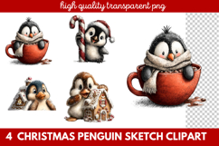 Christmas Penguin Sketch Clipart | Hand-Drawn Holiday Product Image 1