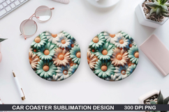 Flowers Car Coaster Sublimation| Summer Flowers Coaster PNG Product Image 1
