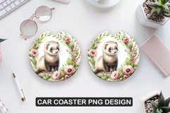 Ferret Car Coaster Sublimation |Animal Coaster PNG Product Image 1