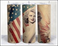 Retro American Girl Tumbler Sublimation Wrap Design 4th July Product Image 9