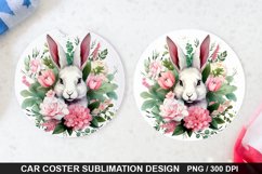 Bouquet And Easter Bunny Flowers -Coaster Sublimation Design Product Image 1