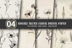 Vintage Sketch Floral Digital Paper Product Image 1
