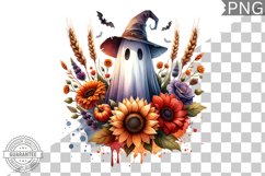 Halloween Ghost And Flowers Sublimation - Halloween Clipart Product Image 1