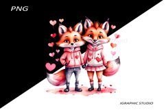 Valentine animal couple clipart, Valentine fox png Product Image 1