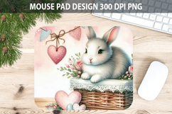 Watercolor Bunny Mouse Pad Sublimation - Valentines PNG Product Image 1