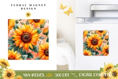 Flowers Magnet Template, Watercolor Sunflowers Magnet PNG Product Image 1