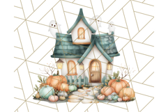Watercolor Halloween Cottage Clipart, Ghosts &amp; Pumpkins Png Product Image 3