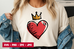 Crowned Hand Drawn Heart Royal Love SVG PNG Product Image 1