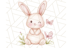 Pastel Pink Easter Bunny Egg and Flowers Clipart PNG Product Image 3