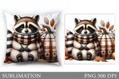 Fall Raccoon Pillow Design. Fall Raccoon Sublimation Product Image 1