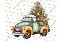 Vintage Christmas Truck Clipart PNG, Retro Holiday Vehicle Product Image 3