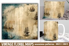 Vintage Floral Maps Seamless Patterns Backgrounds, Product Image 1