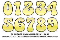 Stripes Alphabet Letters & Numbers Clipart PNG 300DI Product Image 5
