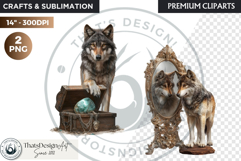 Watercolor Mystic Wolves Fantasy Clipart PNG Graphics Product Image 1