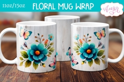Spring floral mug wrap sublimation PNG, Butterflies mug png Product Image 2