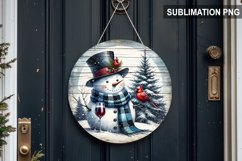 Blue Plaid Snowman Round Sign | Round Sublimation Design PNG Product Image 1