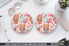 Kawaii Bear Car Coaster Sublimation |Valentine Coaster PNG Product Image 1