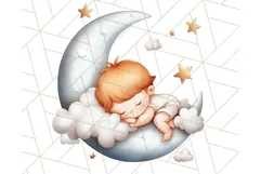 Sleeping Baby on Moon PNG, Cute Night Sky Baby Clipart Png Product Image 3
