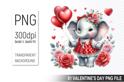 Cute Elephant Sublimation, Valentine&#039;s Digital Clipart PNG Product Image 1