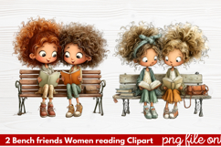 Bench friends Women reading Clipart Product Image 1