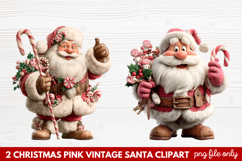 Pink Vintage Santa Clipart | Retro Christmas Santa PNG Product Image 1
