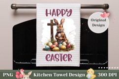 Happy Easter Kitchen Towel, Easter Cross Sublimation PNG Product Image 1