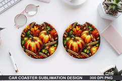 Pumpkin Car Coaster Sublimation| Halloween Coaster PNG Product Image 1
