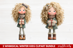 2 Whimsical Winter Kids Clipart | Cute Winter Kids PNG Product Image 1