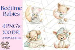 Baby Bedtime Animal Clipart PNG for Nursery Product Image 1