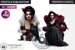 Gothic Girls with raven and roses fantasy PNG Clipart Product Image 1