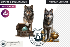 Watercolor Mystic Wolf Fantasy Clipart animal PNG Graphics Product Image 1