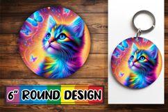 Cheerful Circle Keychains Design PNG, Cat Product Image 1
