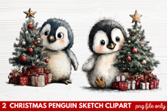 Christmas Penguin Sketch Clipart | Hand-Drawn Holiday Product Image 1