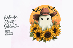 Cute ghost with sunflower watercolor clipart sublimation Product Image 1