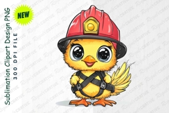 Cute Cartoon Chick Firefighter In Red Helmet Ready Clipart Product Image 1