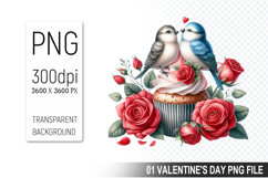 Cupcake With Bird, Valentine&#039;s Digital Clipart PNG File Product Image 1