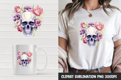 Watercolor floral skull sublimation clipart png Product Image 1