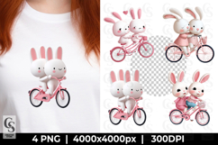 Cute Bunny Couple Bicycle Clipart Product Image 1