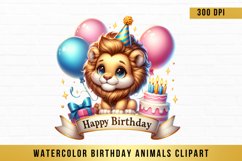 Birthday Animal Clipart, Watercolor Birthday Animals Clipart Product Image 1