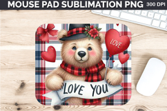 Watercolor Bear Mouse Pad Sublimation - Valentines PNG Product Image 1