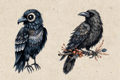 Watercolor Halloween Raven. PNG sublimation BUNDLE Product Image 10