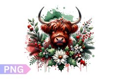 Christmas Floral Cow Sublimation - Clipart PNG Design Product Image 1