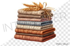 Golden wheat ears decorated winter fabric stack PNG clipart Product Image 1