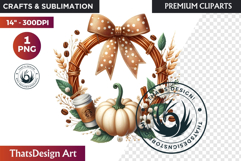 Cozy Autumn Wreath - Boho Farmhouse Fall Clipart PNG Product Image 1