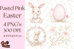 Pastel Pink Easter Bunny Egg and Flowers Clipart PNG Product Image 1