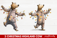 2 Christmas Highland Cow Clipart | Rustic Festive Cow PNG Product Image 1