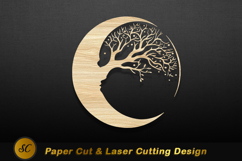 Crescent moon tree profile wood natural Laser Cut Product Image 1